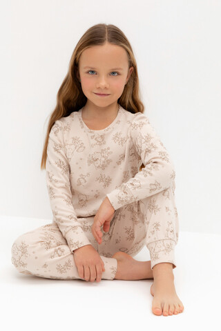 пижама  для девочки  К 1552/бежевый,зайчата в деревне