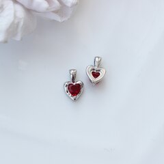 Подвеска Сердце с рубиново-красным фианитом, 12*8 мм, родий, П292