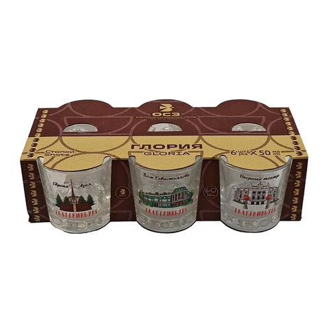 Урал Сувенир - Екатеринбург набор рюмок 6 шт №0001 Виды города