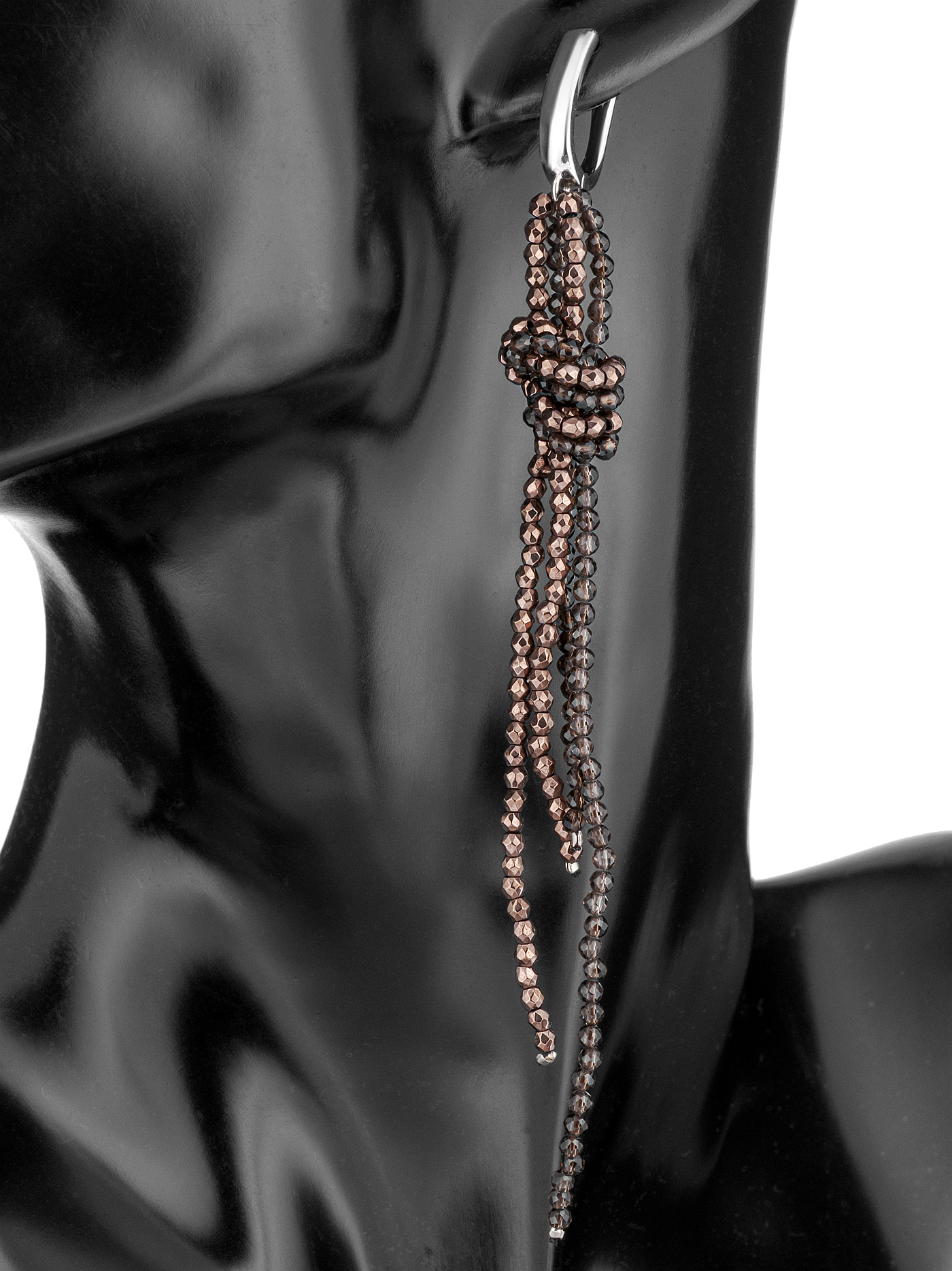 Длинные серьги висячие с раухтопазом и гематитом