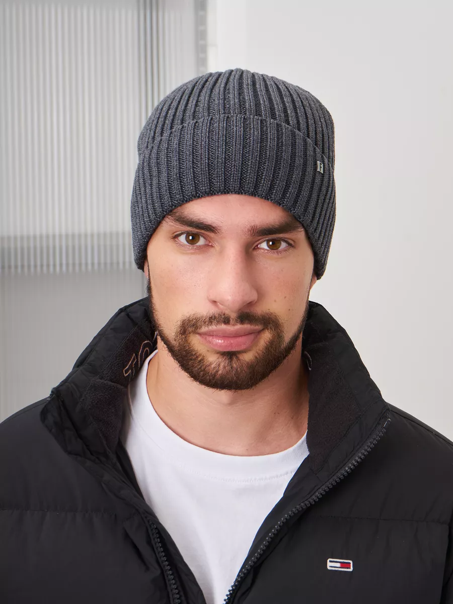 Шапка зимняя на флисе вязаная бини