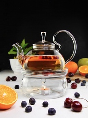 Заварочный чайник из стекла "Георгин" 800 мл с подставкой для подогрева от свечи "Тама"