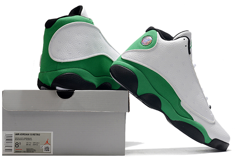 green and white air jordan 13