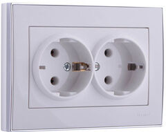 RAIN 703 0225 127 Розетка  двойная с/з   керамика   белый с бок.вст.хром