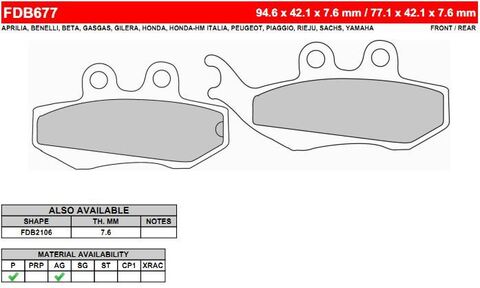 FDB677EF Тормозные колодки дисковые MOTO, блистер 2 шт