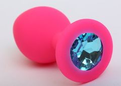 Розовая анальная втулка с голубым кристаллом - 7,3 см. - 
