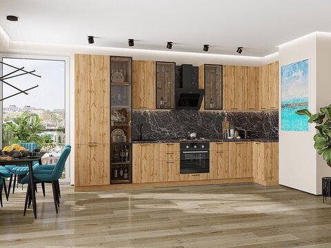 Угловая модульная кухня Флэт-05 Wotan Oak 2S - Дуб Вотан 2340*4000/1000*600
