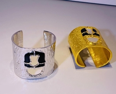 Браслет-манжета широкий KEYHOLE в стиле Schiaparelli матовое серебро/золото