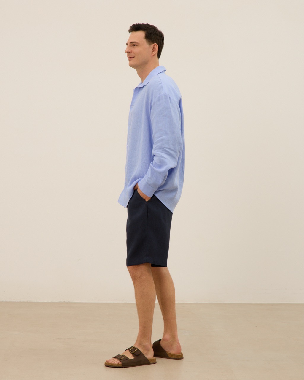 Рубашка мужская, из 100% льна, голубая