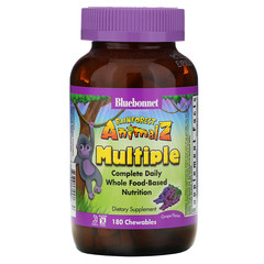 Bluebonnet Nutrition, Rainforest Animalz, мультивитамин на основе цельных продуктов, натуральный ароматизатор со вкусом винограда, 180 жевательных таблеток в форме животных