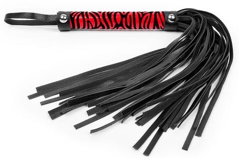 Черная многохвостовая плеть с круглой красной ручкой-зеброй - 39 см. - Notabu NOTABU NTB-80522