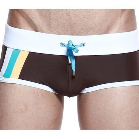 Мужские плавки хипсы коричневые с белым поясом Seobean Marine Hip Boxer