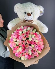 Букет 101 роза Кения 32 см в пленке