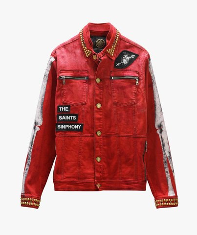 The Saints Sinphony | Куртка джинсовая мужская BONES JACKET RED AND GOLD TSJ043 перед