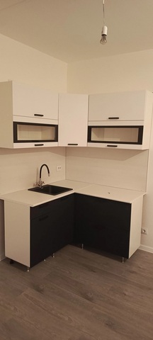 Кухня Техно 1.4 на 1.4 м компоновка №2 пудра софт / графит софт