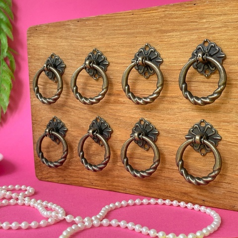 Ручка для шкатулки, бронзовая округлая витая, металлическая, 3*4 см, набор 8 шт.