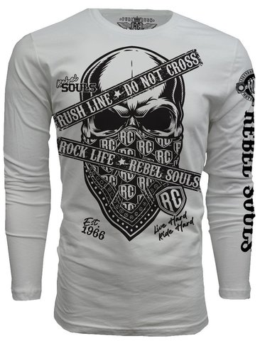 Rush Couture | Футболка лонгслив мужская RUSH LINE: DON&#39;T CROSS LONG SLEEVE White RC249 с черепом перед