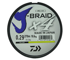 Купить шнур плетеный Daiwa J-Braid X4 270м 0,29мм желтая