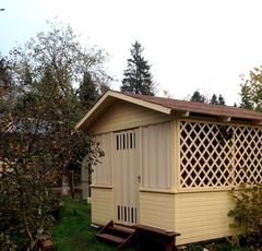 Двери гармошка в беседке, цвет белый дуб