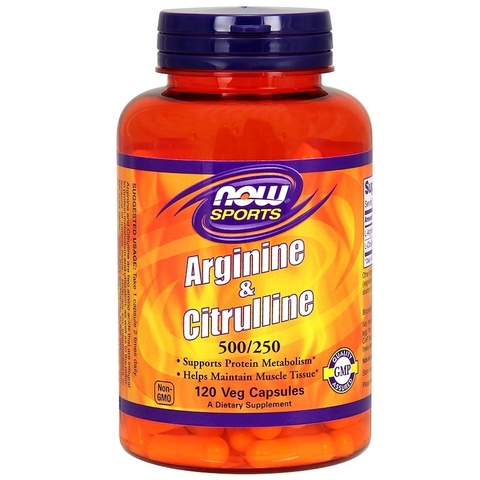 Now Foods, Sports, аргинин и цитруллин, 500 мг / 250 мг, 120 растительных капсул
