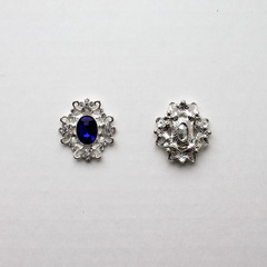 Кабошоны ювелирные со стразами 30*33 мм, цвет синий/серебро, набор 5 шт.