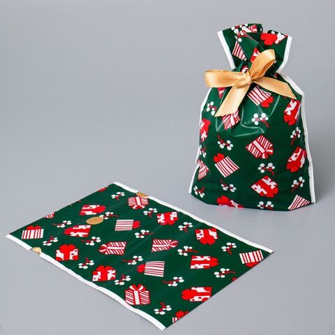 Пакет полиэтиленовый, Подарочки на зеленом, 15*23 см (Д*В), 10 шт.