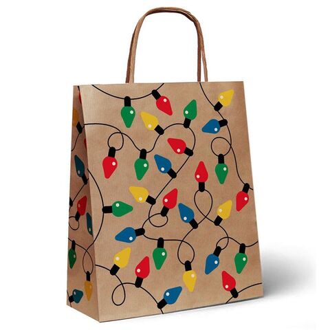 Пакет подарочный L квадратный, НГ Лампочки, 37*37*20 см (Д*В*Ш), 1 шт.