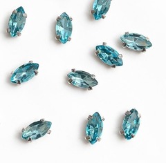 Стразы пришивные стекло в оправе, р. 8х4 мм, голубой