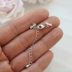 Замочек карабин с коннектором 10*5 мм для многорядных колье, 2 нити, родий, З067