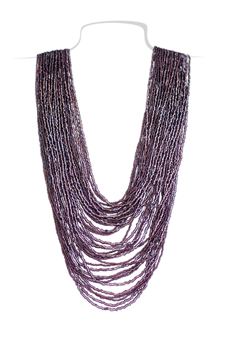 Бисерное ожерелье из 36 нитей фиолетовое длинное