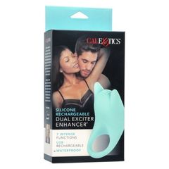 Нежно-голубое перезаряжаемое эрекционное кольцо Silicone Rechargeable Dual Exciter Enhancer - 