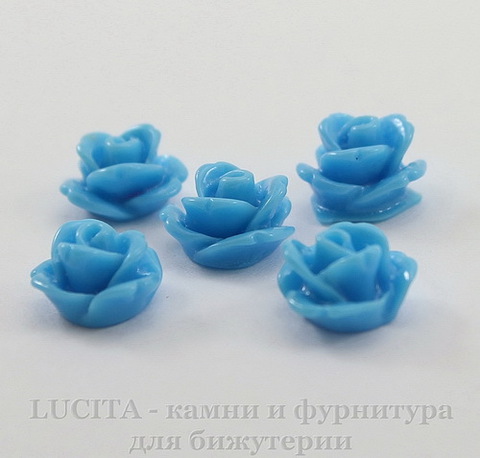Кабошон акриловый "Розочка", цвет - голубой, 10 мм, 5 штук
