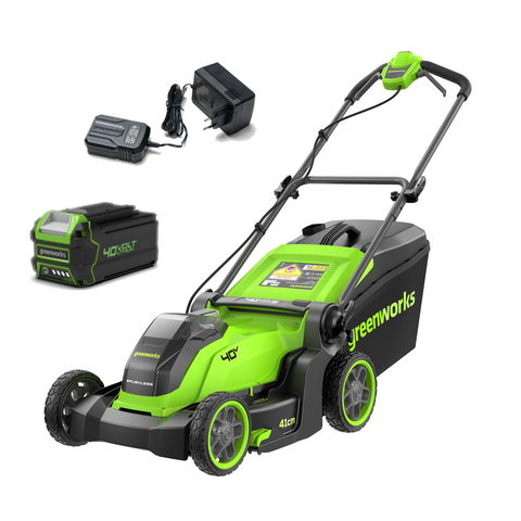 Газонокосилка аккумуляторная Greenworks GD40LM411, 40V, бесщеточная, 41 см, c 1хАКБ 5Ач и ЗУ (2521007UG)