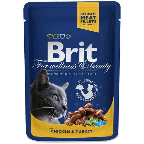 Brit Premium пауч для взрослых кошек (цыпленок и индейка) 85г