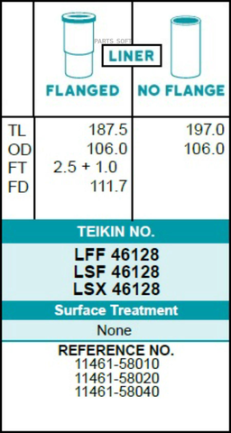 Гильза блока цилиндров TEIKIN LSF46128 (4шт/упак) не хонингованная