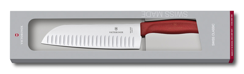 Нож Victorinox сантоку, лезвие 17 см рифленое, красный (подарочная упаковка)