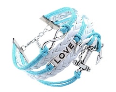 Купить Браслет с якорем и надписью LOVE (голубой) в Магазине тельняшек