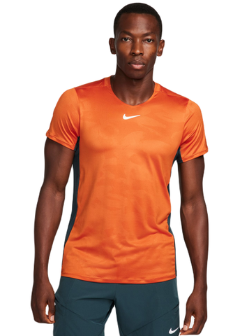 Футболка теннисная Nike Court Dri-Fit Advantage Printed Tennis Top - campfire orange/deep jungle/white