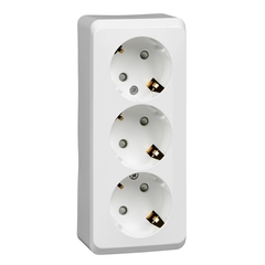 Schneider Electric ЭТЮД Белый Розетка 3-местная открытая установка с заземляющими контактами со шторками 16А, 250B PA16-012B