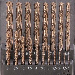 Набор сверл по металлу 1-10мм 19шт DIN338 HSSE-Co5 135° (пл. кейс) H-Tools 215214HTRO