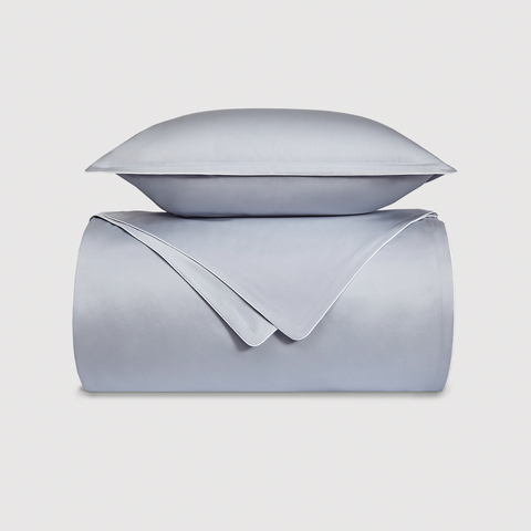 Постельное белье 2 спальное евро Сlaire&Caroll Lune+ серое с белым кантом