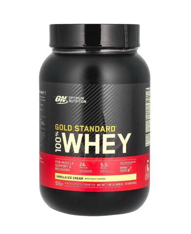 Optimum Nutrition Gold Standard 100% Whey, сыворотка, ванильное мороженое, 907 кг (2 фунта)