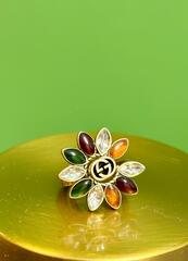 Сет из трех колец РОМАШКА style by GUCCI с цветными вставками (цвет бронза)