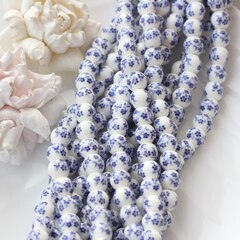 Бусина Шарик, керамика, белая с синей росписью, 10 мм, 1 шт, МК011