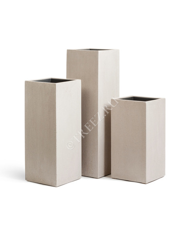 Кашпо TREEZ Effectory - Beton - Высокий куб - Белый песок
