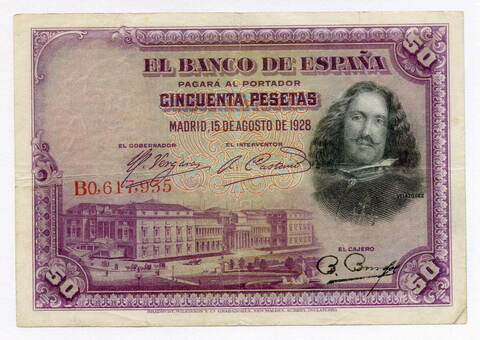 Банкнота Испания 50 песет 1928 год B0617935. VF