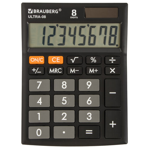 Калькулятор настольный (BRAUBERG) ULTRA-08-BK, 154x115 мм, 8 разрядов, двойное питание, черный 250507