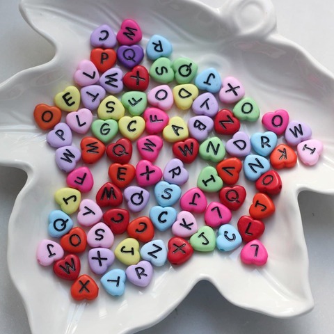 Бусины в виде сердца с буквами, 10,5*11,5 мм, набор 25 шт, Q126-04