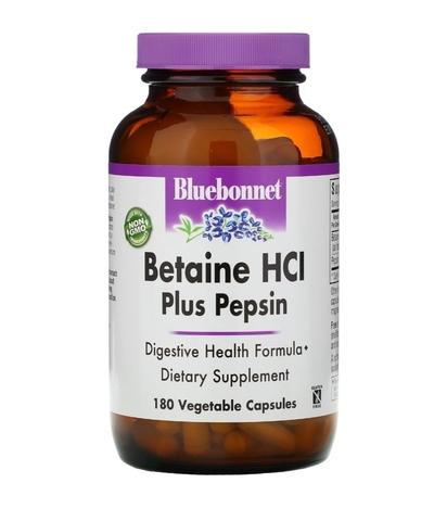 Bluebonnet, Бетаина гидрохлорид, с пепсином, 180 растительных капсул