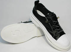Летние женские кроссовки туфли кожаные женские El Passo sy9002-2 Sport Black-White.